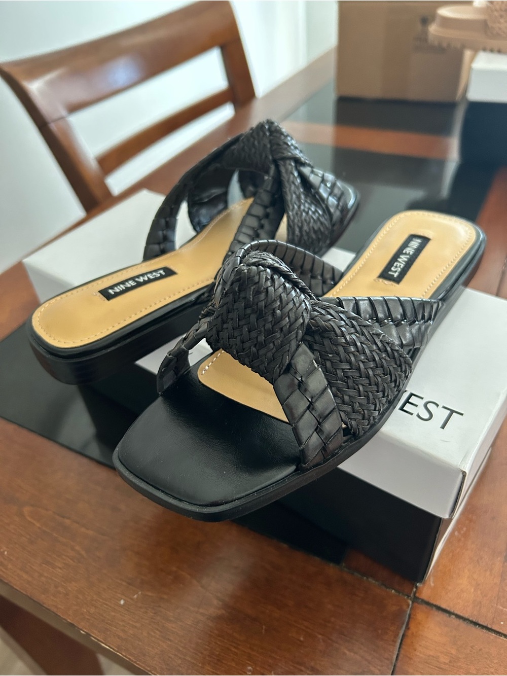 Nine West Black Braided Knot Slide Sandals